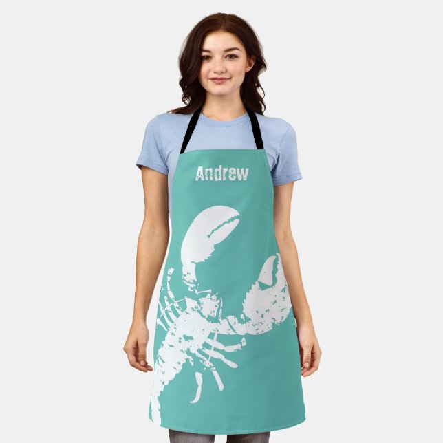 Tablier Grunge Homard Bleu Blanc Fruits de mer Imprimer Pe (Porté)