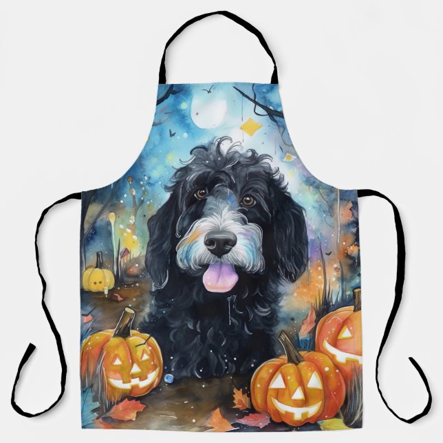 Tablier Halloween Bernedoodle Avec La Peur Citrouille (Recto)