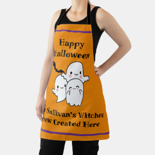 Tablier Halloween Brew Personnaliser Fun Ghost Bat Orange