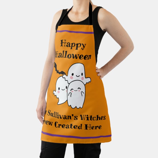Tablier Halloween Brew Personnaliser Fun Ghost Bat Orange (Insitu)