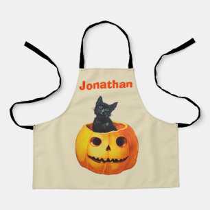 Tablier Halloween Chat noir Citrouille Personnalisé enfant