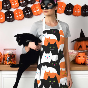 Tablier Halloween Chats Orange Noir et Blanc