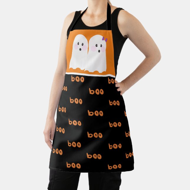 Tablier Halloween Cute Ghost Ghoul Orange Black (Insitu)