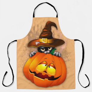 Tablier Halloween Cute Kitty Witch et ami Citrouille