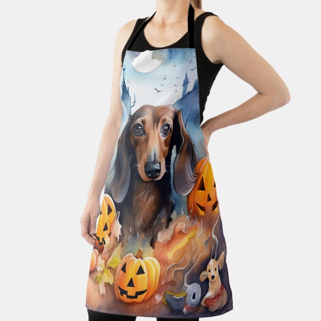 Tablier Halloween Dachshund Avec La Peur Citrouille (Insitu)