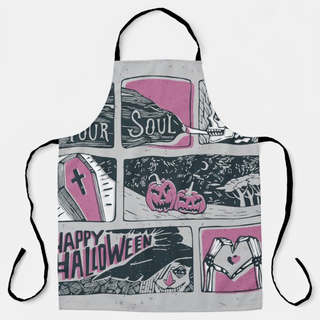 Tablier Halloween de bande dessinée : Illustration amusant (Recto)