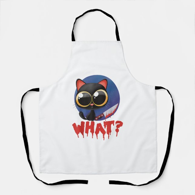 Tablier Halloween Déplaisant Kawaii Mal Chat Noir Avec Cou (Recto)