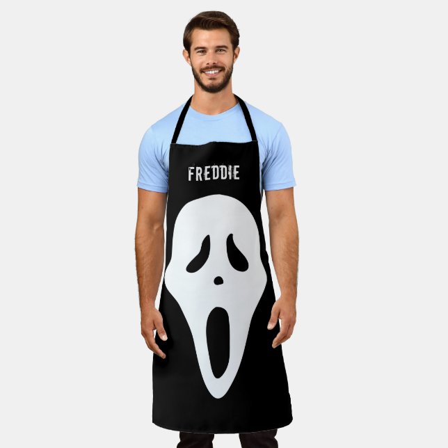 Tablier Halloween Éffrayant et drôle de visage fantôme (Porté)
