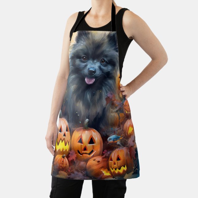 Tablier Halloween Keeshonté avec la peur Citrouille (Insitu)