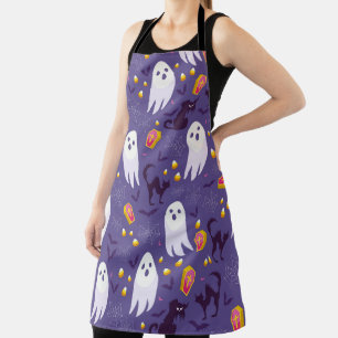 Tablier Halloween mignon moderne Fantôme noir Chat Motif