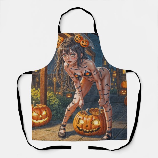 Tablier Halloween Monster Jack-o-Lantern & Bat Vixen Girl (Recto)
