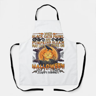 Tablier Halloween Pêche Heureuse Chats Noirs Citrouilles C