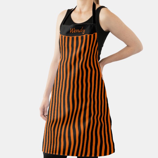 Tablier Halloween rayé Orange et Motif noir (Insitu)
