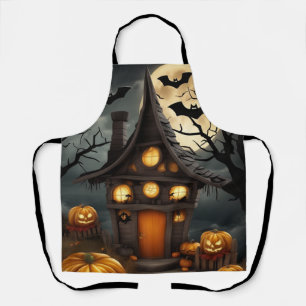 Tablier Halloween Scène Imaginaire Hut Citrouilles et lune