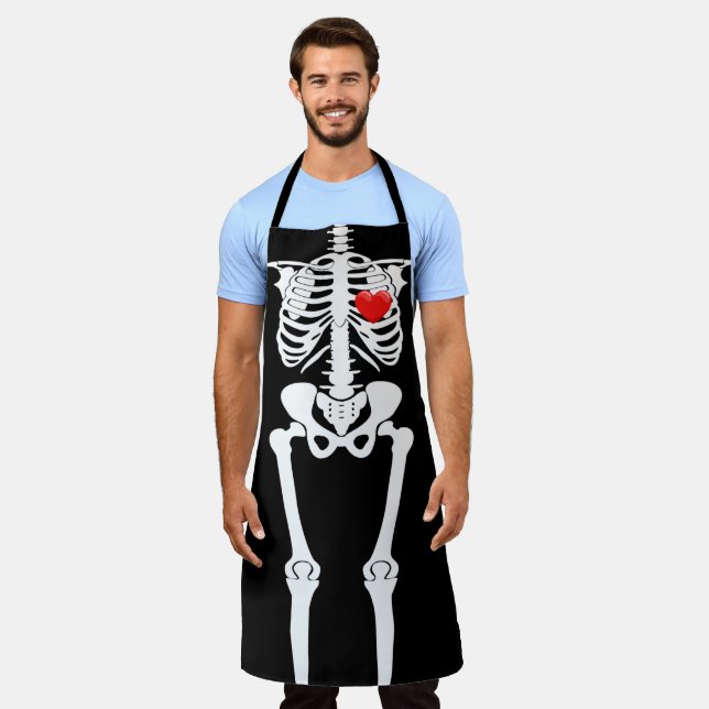 Tablier Halloween Skeleton Bones Heart All Over Imprimer (Porté)