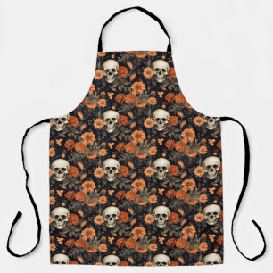 Tablier Halloween Skuls et Florals Éffrayant Fun Motif