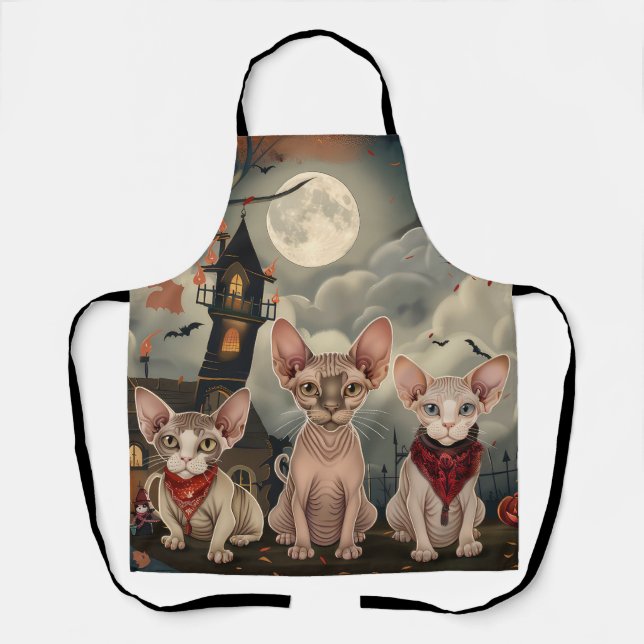 Tablier Halloween sphynx chats Éffrayant (Recto)