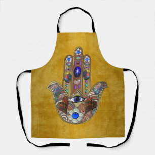 Tablier Hamsa Hearts Flowers Opal Art sur Gold Apron