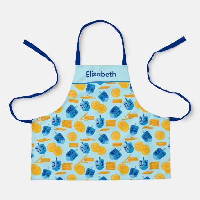 Tablier Hanoukka Dreidel Game Gelt Bleu foncé (Recto)