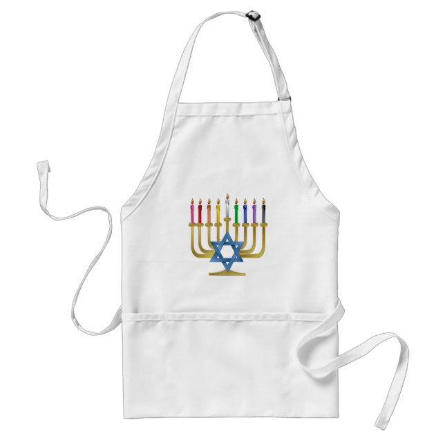 Tablier Hanoukka Rainbow Candles Gold Menorah (Devant)