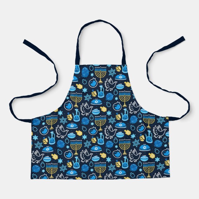 Tablier Hanoukka Symboles Motif bleu (Recto)