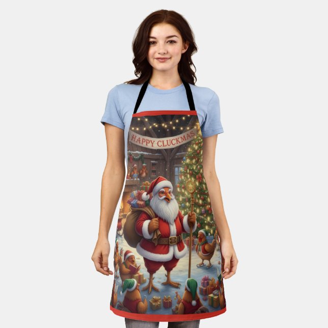 Tablier Happy Cluckmas, Christmas Chicken Apron (Porté)