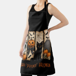 Tablier Happy "Éffrayant" Halloween Ghost Chat noir