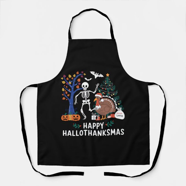 Tablier Happy Hallothanksmas Saison de Fêtes Chute cadeau (Recto)