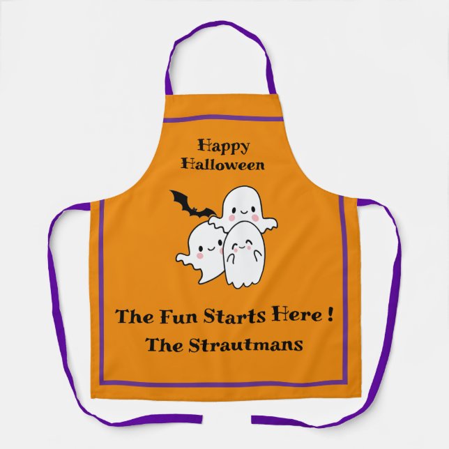 Tablier Happy Halloween amusant PERSONNALISER Ghost Bat Or (Recto)