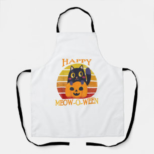 Tablier Happy Meowoween - Cute Black Cat Halloween Party C