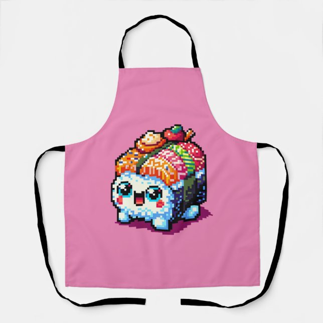 Tablier Happy Sushi Roll - Cute Pixel Art Japonais Nourrit (Recto)