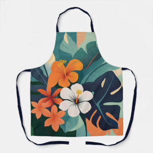 Tablier Hawaïen Fleurs d'Hibiscus et de Plumeria de Style