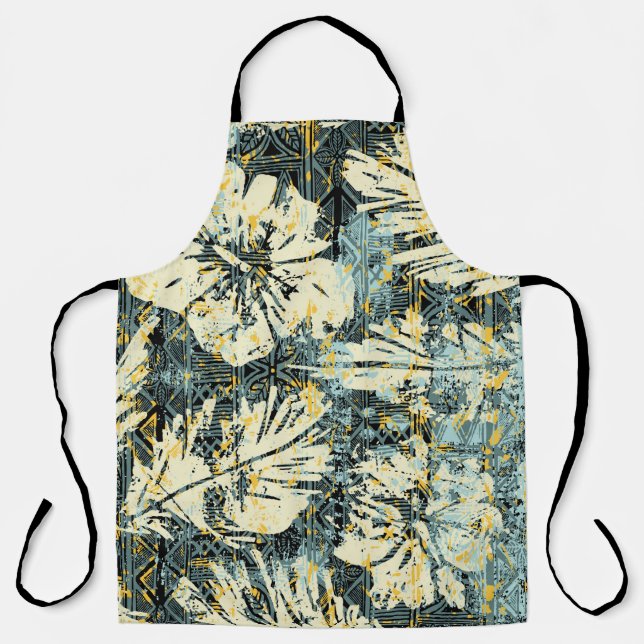 Tablier Hawaiian style hibiscus fabric with tribal backgro (Recto)