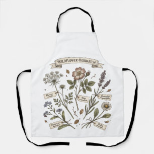 Tablier Herbier de fleurs sauvages pressées Botanique vint