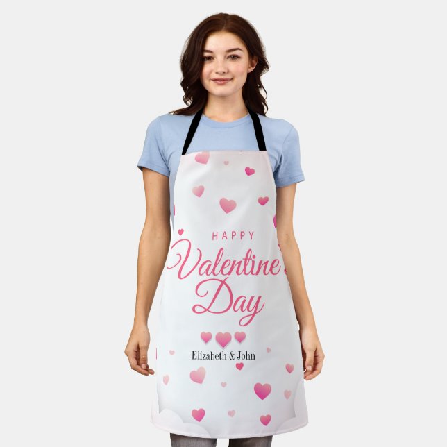 Tablier Heureuse Sainte-Valentin de Coeurs roses (Porté)