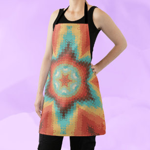 Tablier Hex Mandala orange bleu et jaune