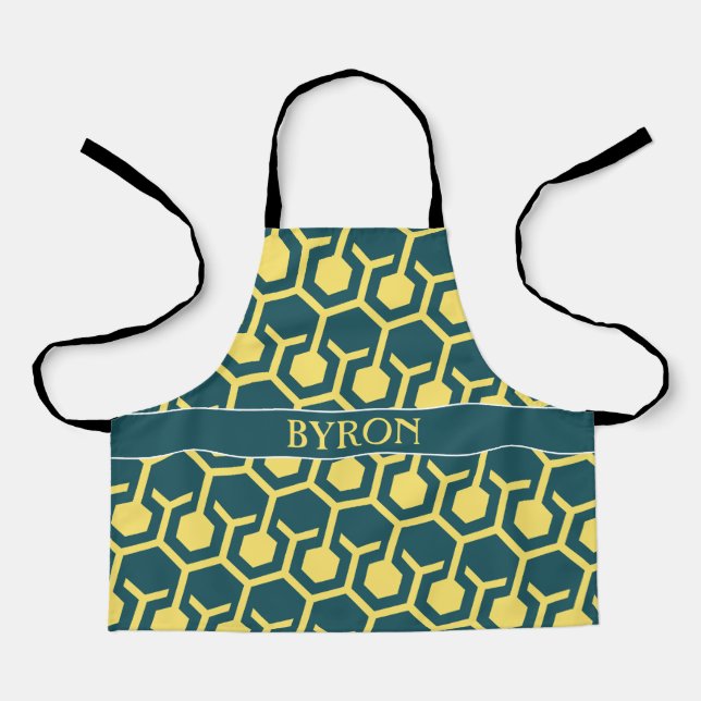 Tablier Hexagon bleu jaune Motif minimal (Recto)