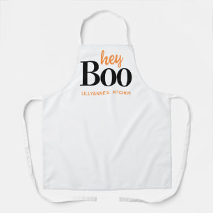 Tablier Hey Boo Halloween Blanc Noir Typographie Monogramm