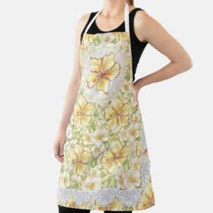 Tablier Hibiscus & dentelle JAUNE