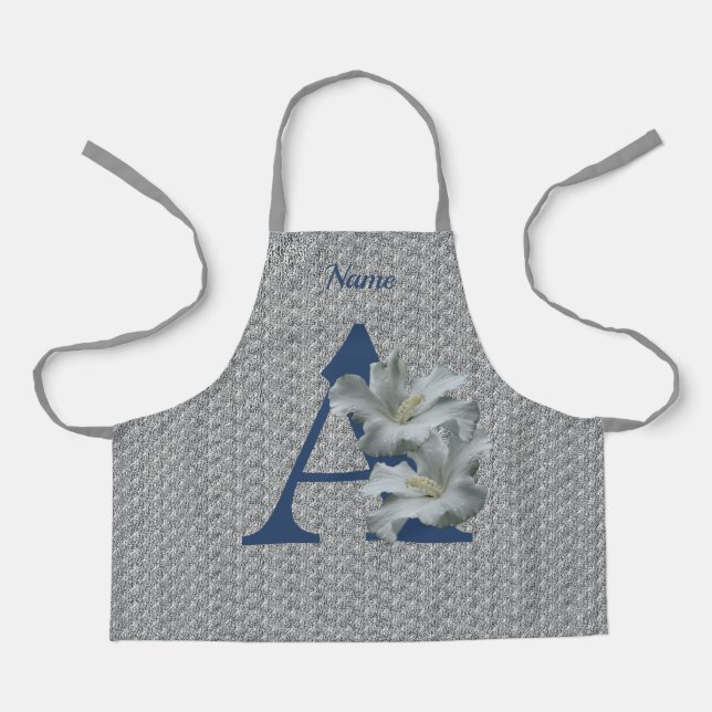 Tablier Hibiscus Fleur Monogramme Initiale A Nom Apron (Recto)