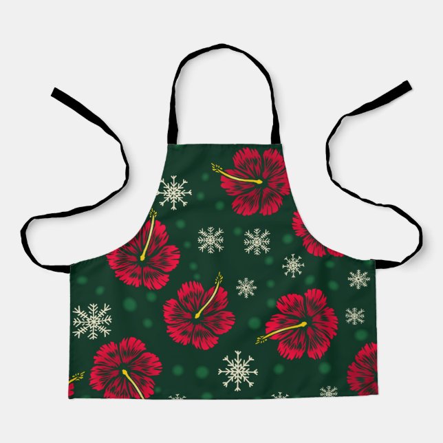 Tablier Hibiscus floral tropical Snowflakes Noël | (Recto)