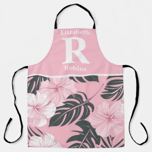Tablier Hibiscus rose tropical personnalisé