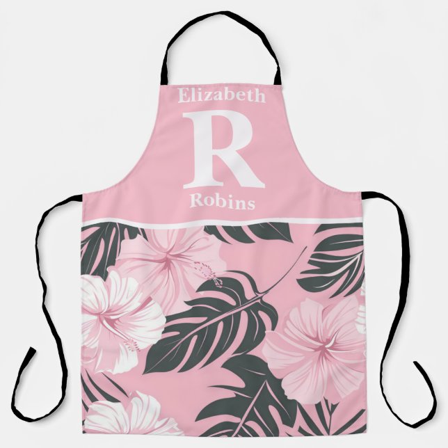Tablier Hibiscus rose tropical personnalisé (Recto)