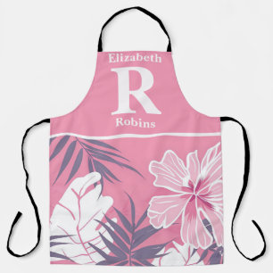Tablier Hibiscus rose tropical personnalisé