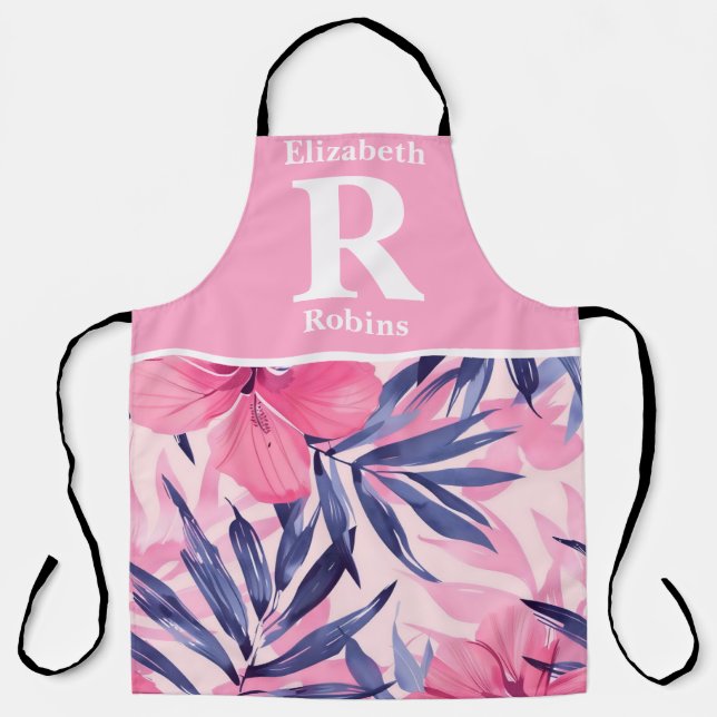 Tablier Hibiscus rose tropical personnalisé (Recto)
