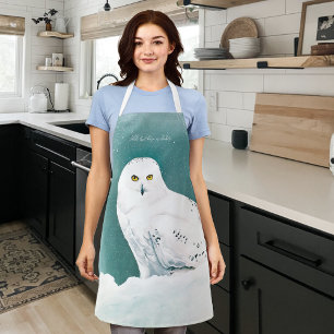 Tablier Hibou blanc ciel arctique hiver neige sarcelle
