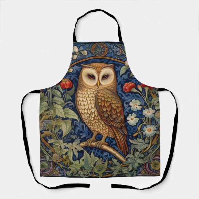 Tablier Hibou dans le jardin style William Morris (Recto)