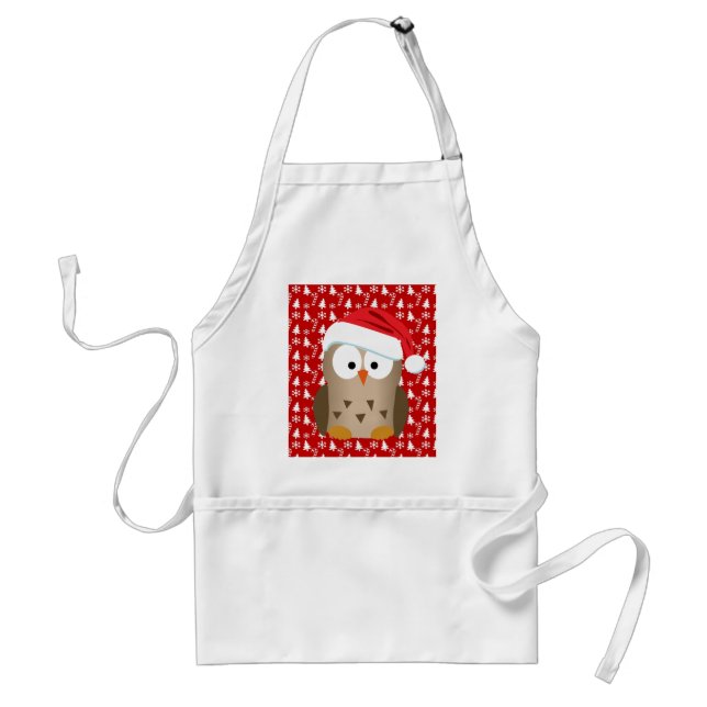 Tablier Hibou de Noël avec le casquette de Père Noël (Devant)