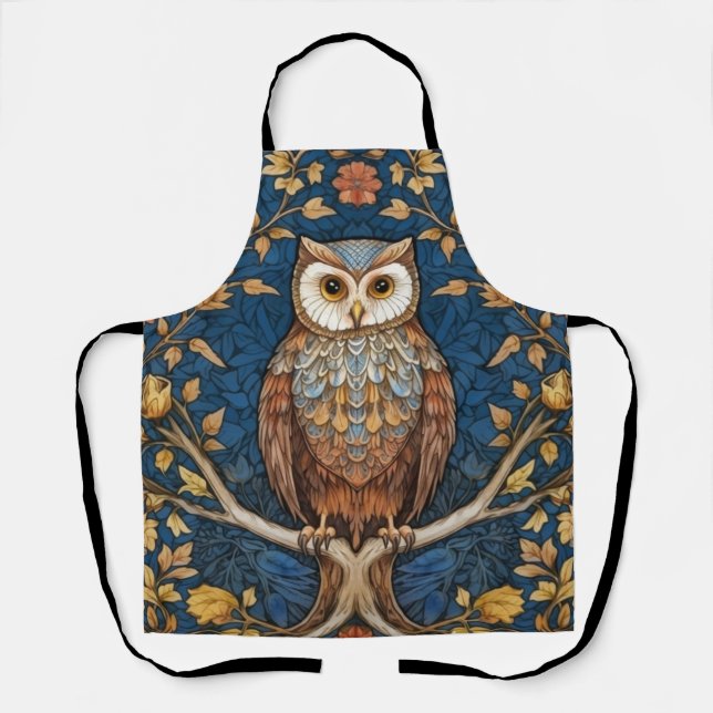 Tablier Hibou sur une branche bleu automne arrière - plan  (Recto)