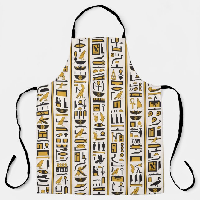 Tablier Hiéroglyphes égyptiens : Jaune-Noir Sans Seamless. (Recto)